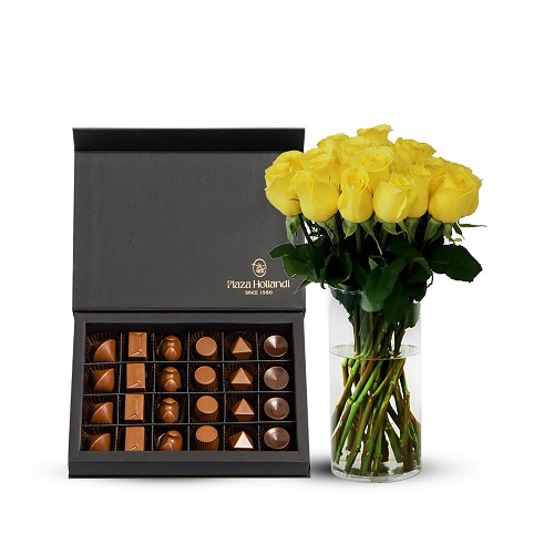 YELLOW X-CITING ROSES WITH CHOCOLATE