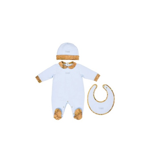 BLUE NEWBORN SLEEPSUIT, HAT & BIB